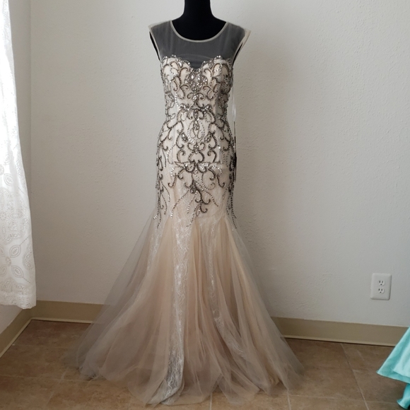 Amelia Couture Dresses & Skirts - 👀Champagne & Gray Bead Trumpet Gown